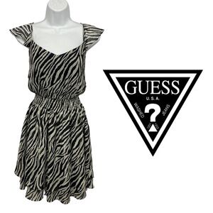 GUESS NWT Zebra Print Mini Dress Black White Animal Print Ruffle - Size 3